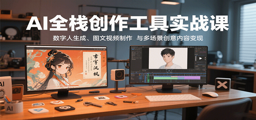 AI全栈创作工具实战课:数字人生成、图文视频制作与多场景创意内容变现 AI全栈创作工具实战课:数字人生成、图文视频制作与多场景创意内容变现
