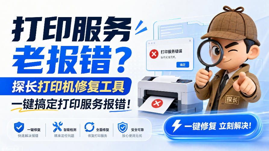 打印服务老报错?探长打印机修复工具,一键搞定打印服务报错!