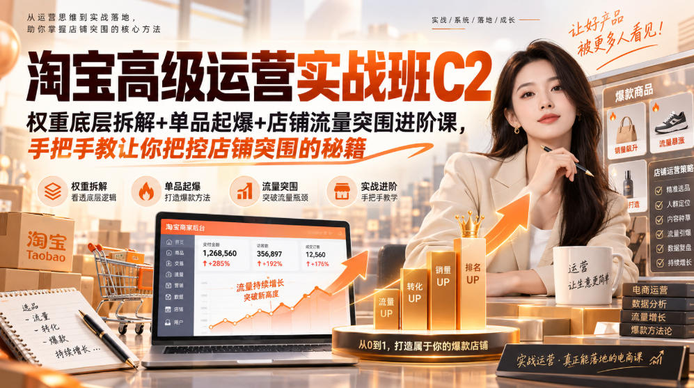 淘宝高级运营实战班C2｜权重底层拆解+单品起爆+店铺流量突围进阶课，手把手教让你把控店铺突围的秘籍