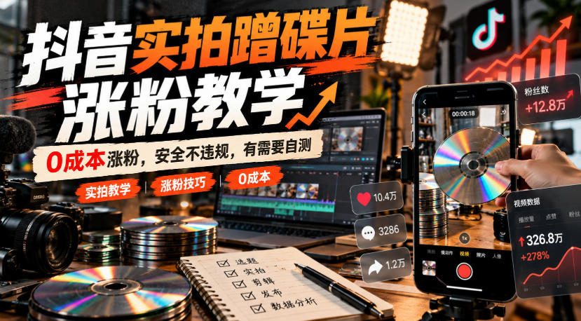 抖音实拍蹭碟片涨粉教学,0成本涨粉,安全不违规,有需要自测
