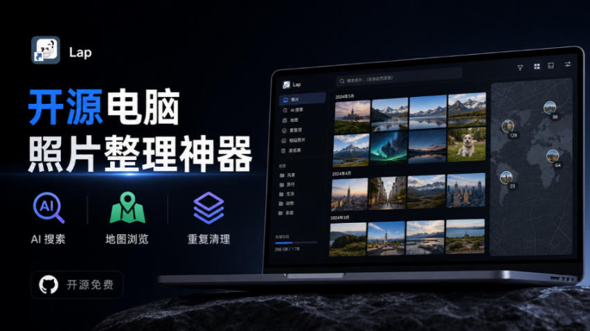 3.7k stars！电脑照片整理神器，支持AI搜索、地图浏览和重复清理，10万张照片也能流畅运行Lap