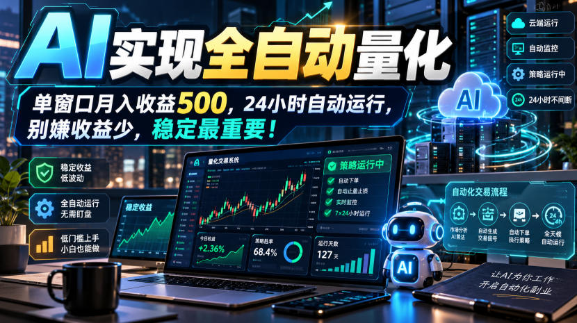 AI实现全自动量化,单窗口月入收益500,24小时自动运行,别嫌收益少,稳定最重要!【揭秘】