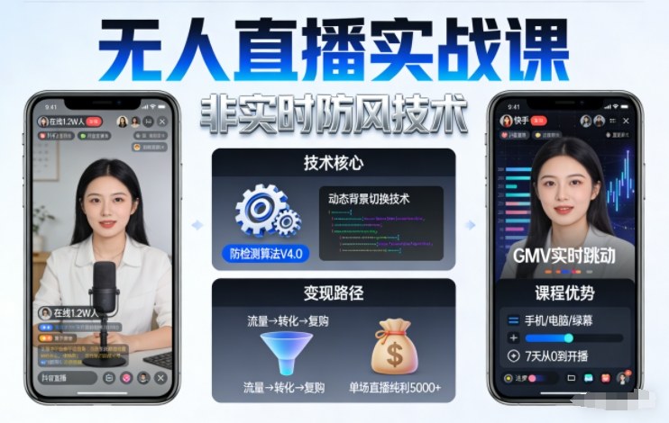 宝子哥无人直播实战课,非实时防风技术,聚焦抖音快手等平台直播带货,轻松开启直播变现之路(更新261022)