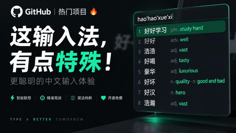 GitHub上4.9k stars的国产输入法,开发者怎么会如此有创意!一边打字边记单词,太厉害了青简输入法